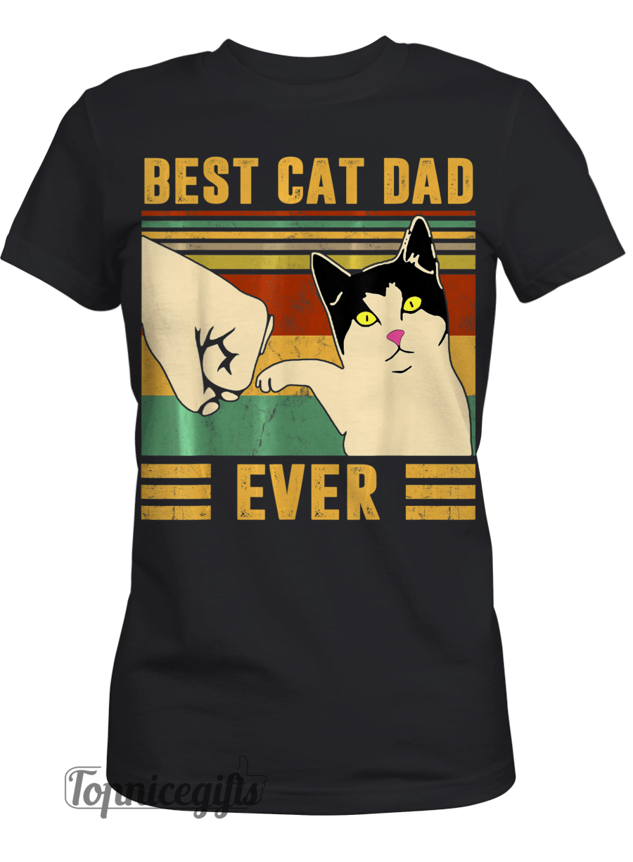 Best Cat Dad Ever Funny Kitten Cat Fist Bump Retro Vintage T-Shirt