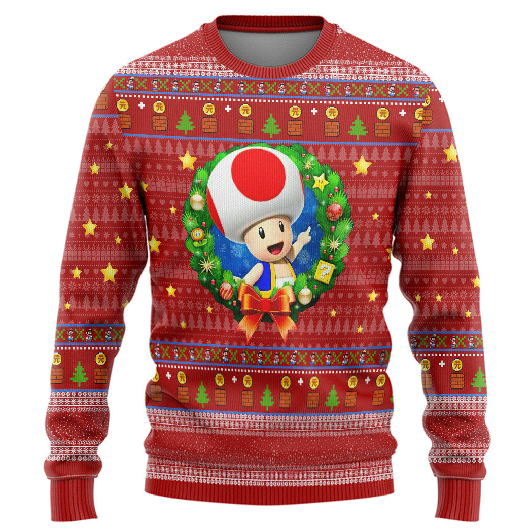 3D Super Mario Toad Custom Ugly Christmas Sweater