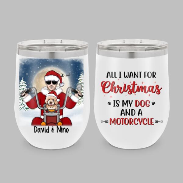 Personalized Tumbler, Motorcycle Man With Dogs, Christmas Gift For Bikers And Dog Lovers