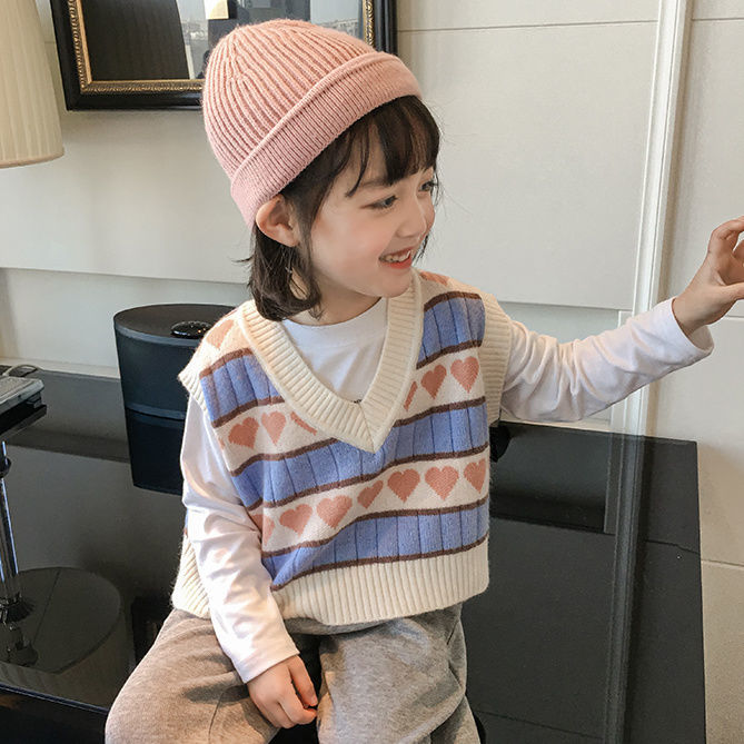 Toddler Girls Knitted Vest Spring and Autumn Wear New Little Girl Korean Style Childrens Spring Sweater Vest Trend Cute Clothes alx