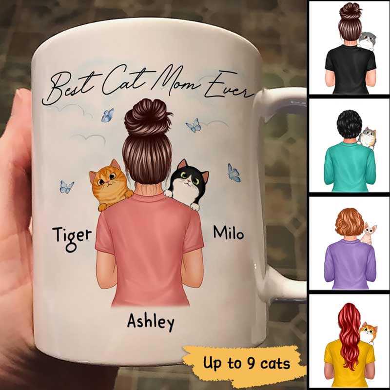 Best Cat Mom Ever Cats On Shoulder Personalized Mug