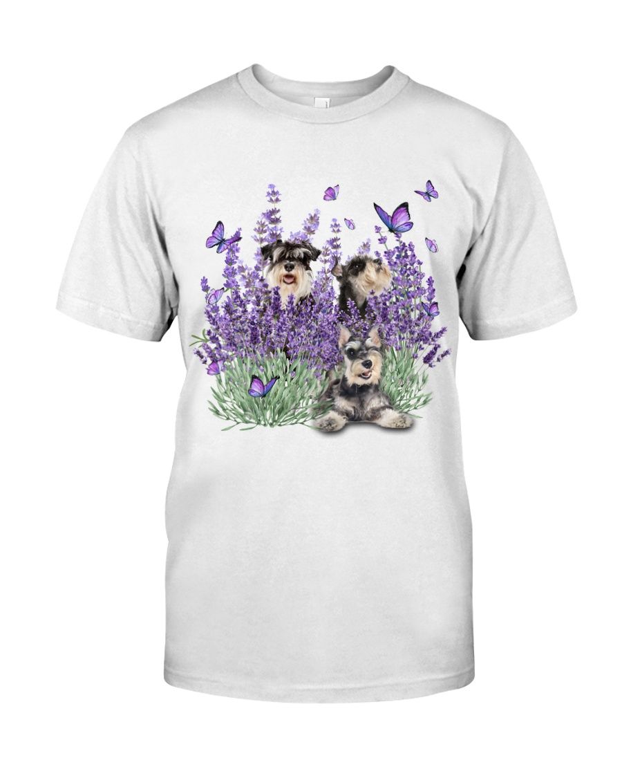 Miniature Schnauzer And Gorgeous Purple Flower Classic T-Shirt