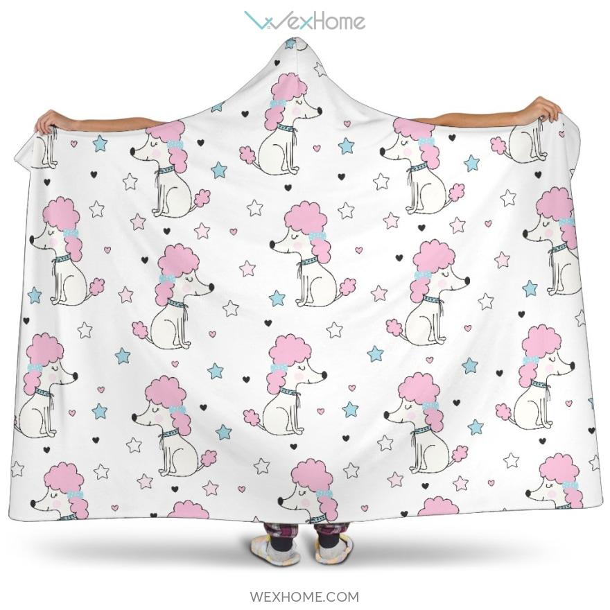 Cute Poodle Dog Star Pattern Hooded Blanket