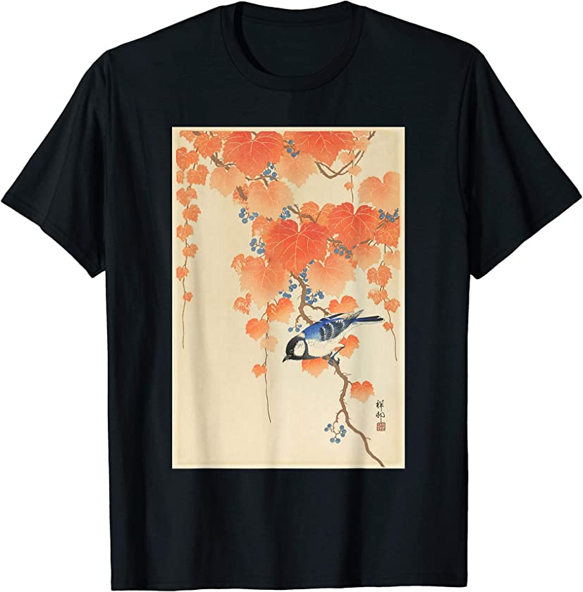 Vintage Japanese Art Naturalist Blue. Bird Painting T-Shirt