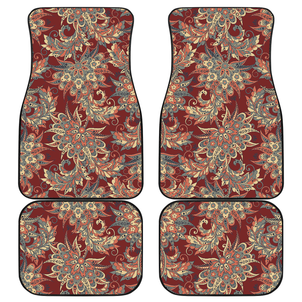 Brick Floral Bohemian Pattern Print Front And Back Car Floor Mats, Front Car Mat