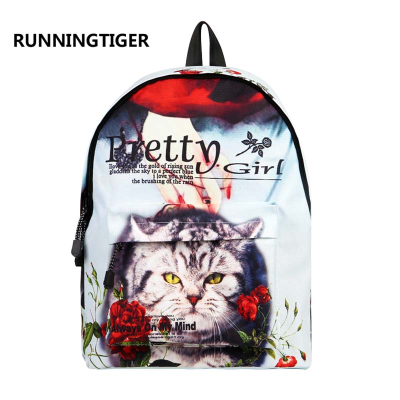 Runningtiger 3D Animal Printing Backpack Women Shoulder Bags Fashion Backpack Girls School Bags For