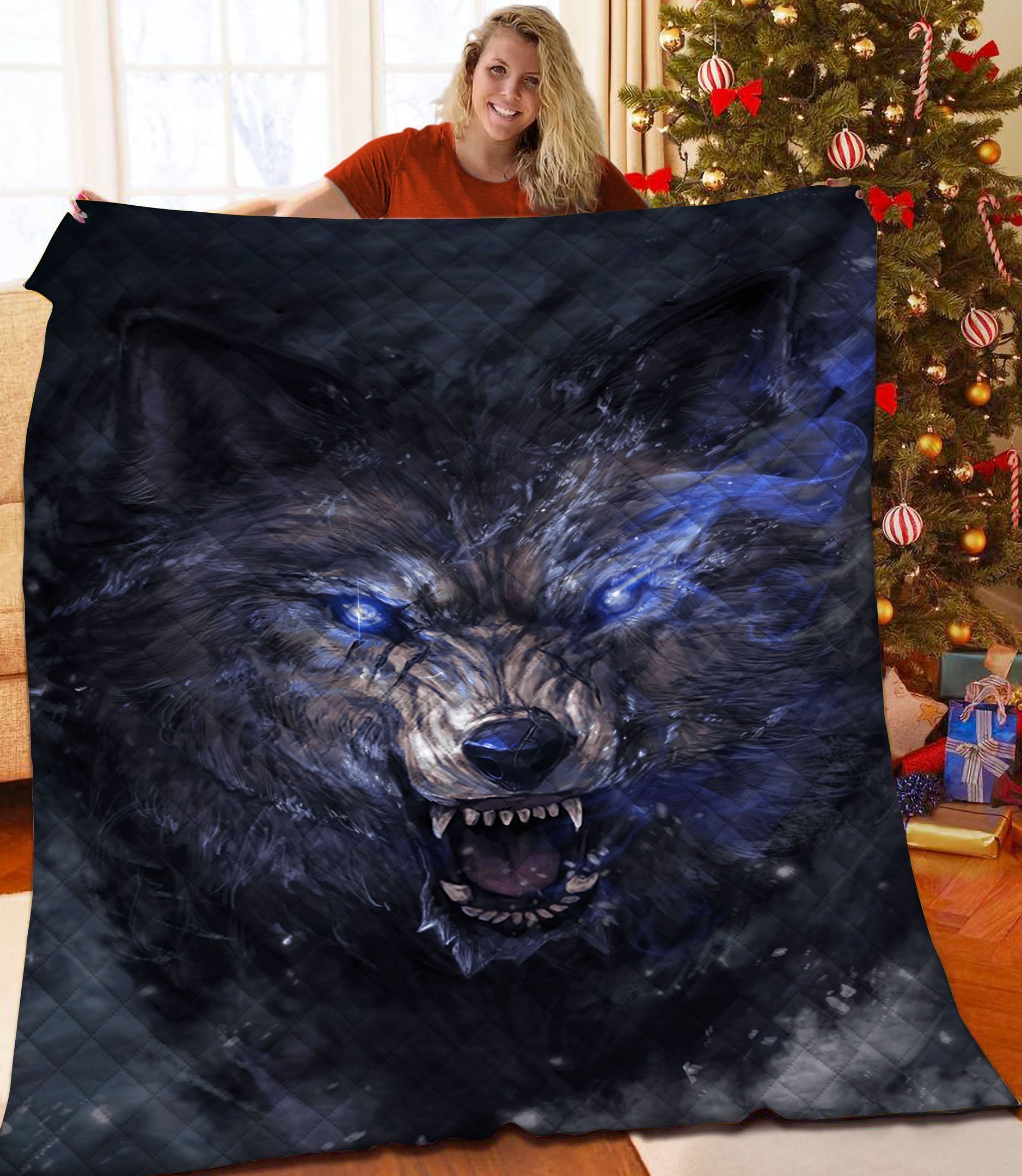 Angry Wolf Animal Quilt Blanket