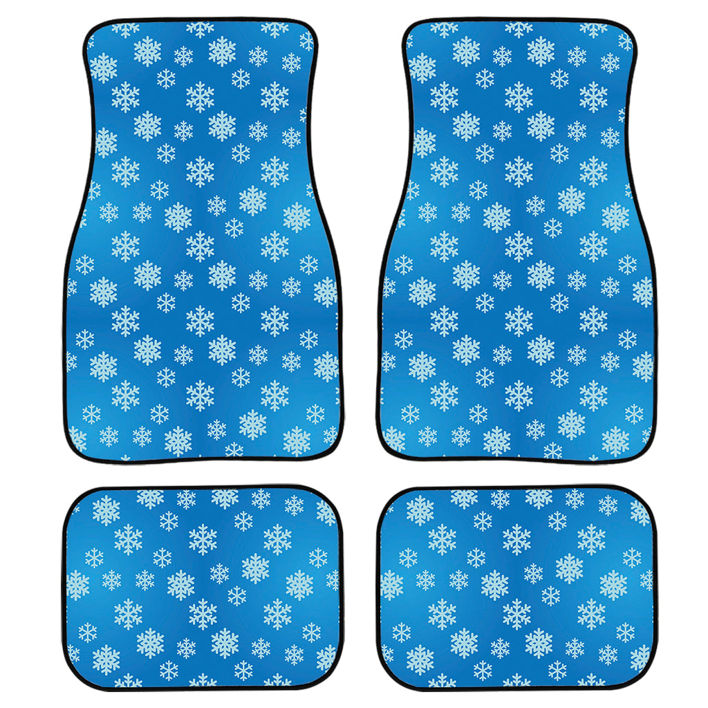 Blue Snowflake Pattern Print Front And Back Car Floor Mats, Front Car Mat