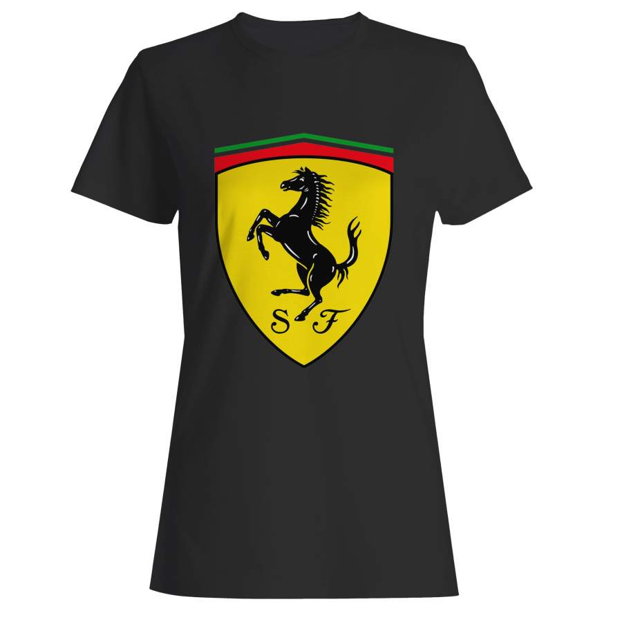 Ferrari Black Prancing Horse Shield Logo Woman’s T-Shirt