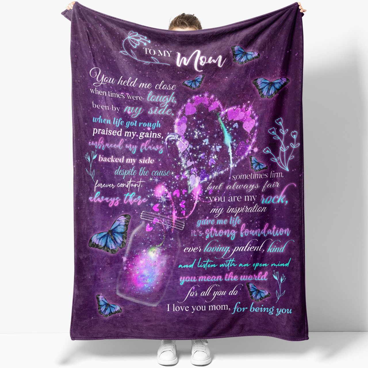 To My Mom You Held Me Close When Times Were Tough Butterfly Blanket Gift For Mom Birthday Gift Home Decor Bedding Couch Sofa Soft And Comfy Cozy