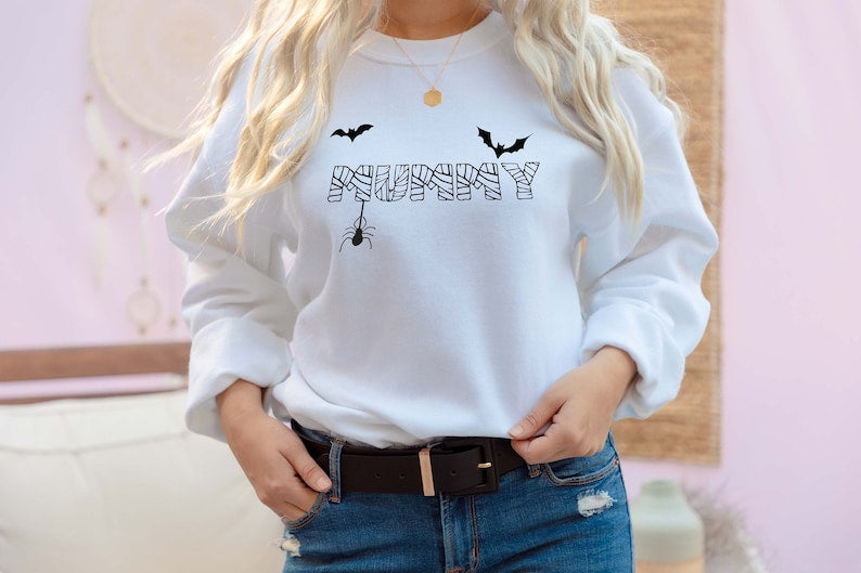 Mummy Sweatshirt, Halloween Mummy Crewneck Sweatshirt All Over Print Sweatshirt For Women Sweatshirt For Men