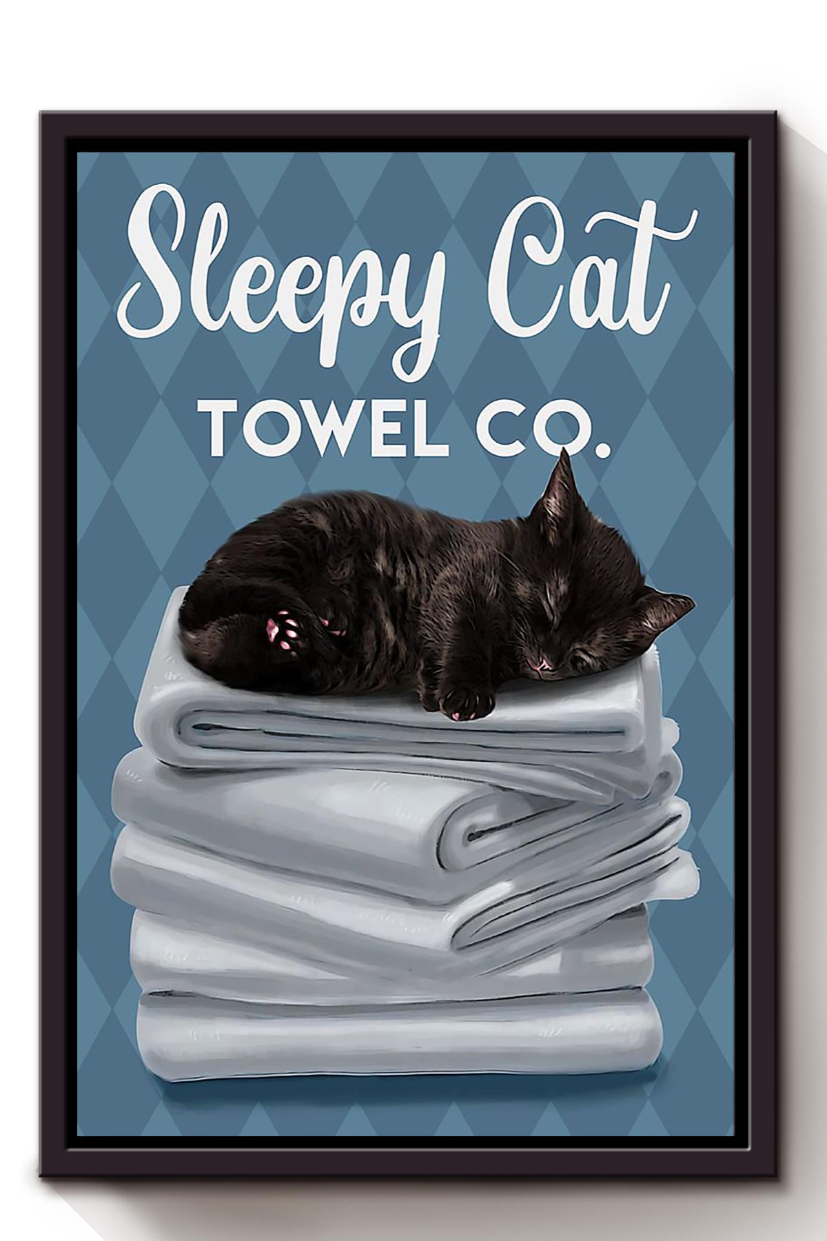 Sleepy Cat Towel Co Animal Wall Art Gift For Cat Lover International Cat Day Kitten Foster Bedroom Decor Framed Canvas