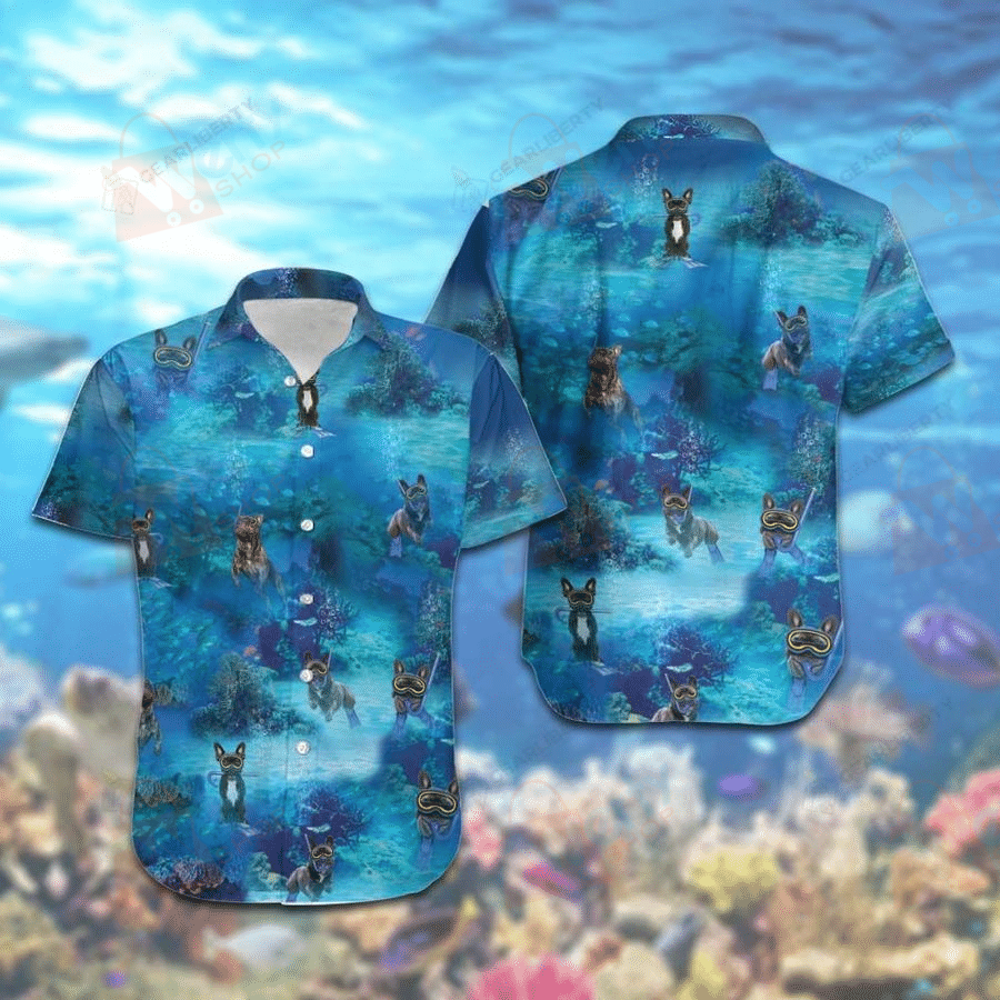 Diving French Bulldog Hawaiian Shirt | Unisex | Full Size | Adult | Colorful | HW2134