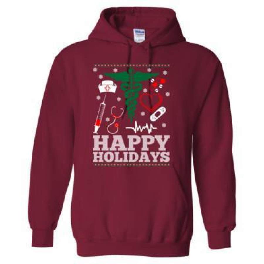 Agr Happy Holidays Nurse Ugly Christmas Sweater 2023 – Heavy Blend™ Hooded Sweatshirt