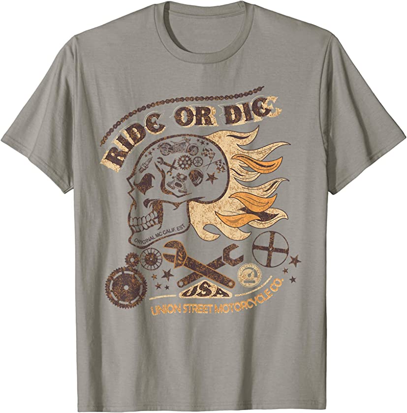 Biker Motorcycle Vintage Ride or Die Skull Graphic Women Men T-Shirt