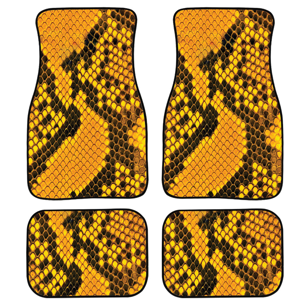 Yellow And Black Snakeskin Print Front And Back Car Floor Mats, Front Car Mat