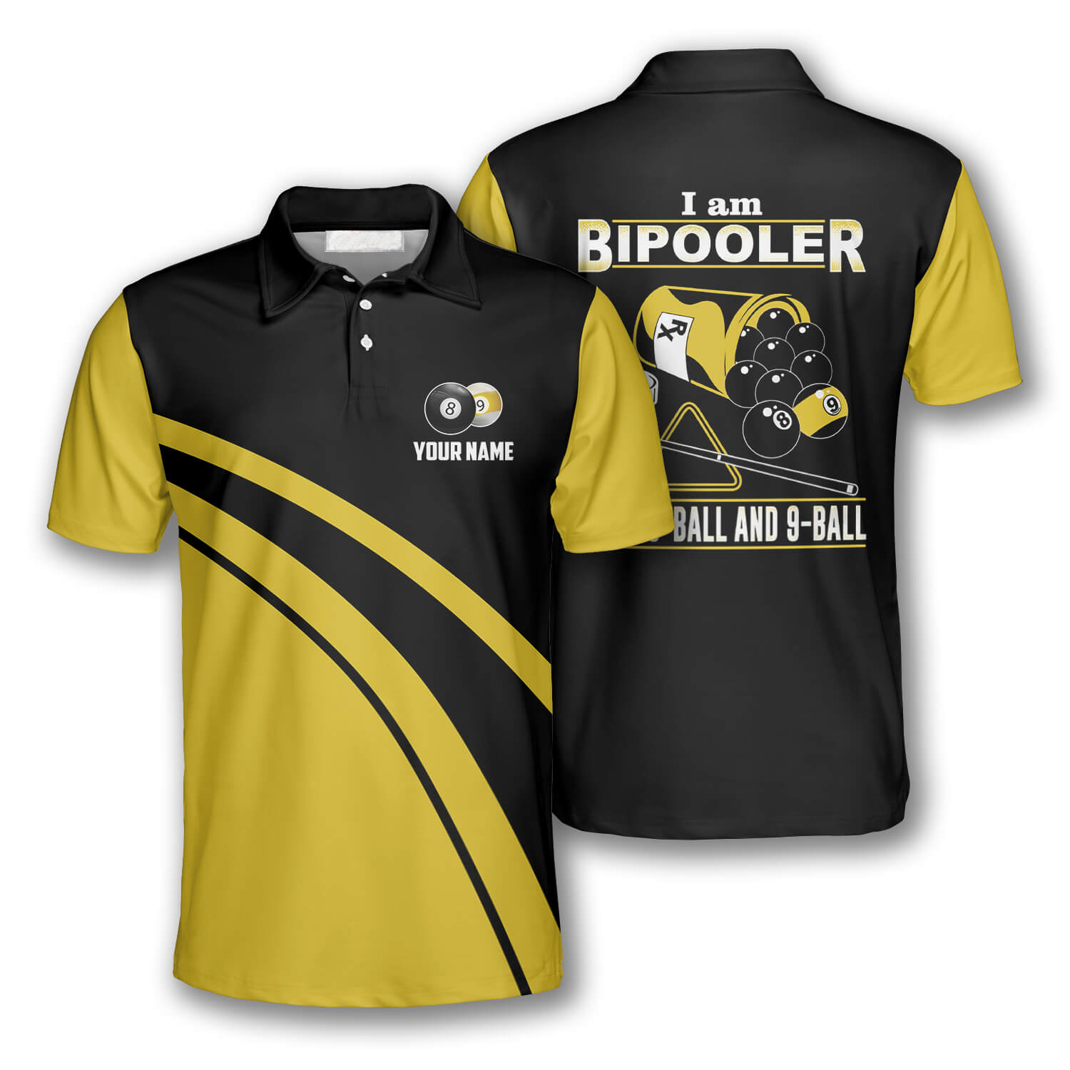 Billiard I’M Bipooler I Playing 8 And 9 Ball Yellow Black Custom Billiard Shirts For Men, Funny Billiard Shirt