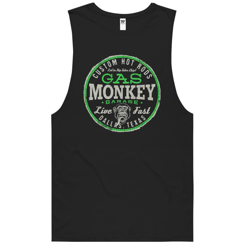 Gas Monkey Garage Live Fast Bright Green Badge Tank Top T-Shirt