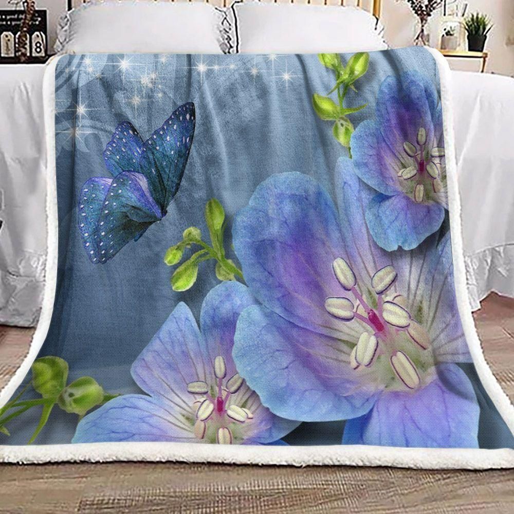 Butterfly And Purple Flower Printed Fleece Blanket, Sherpa Blanket, Gift For Aunt Gift For Parent, Family Member, Friends Gift, Christmas Gift, Home Decor, Home Living