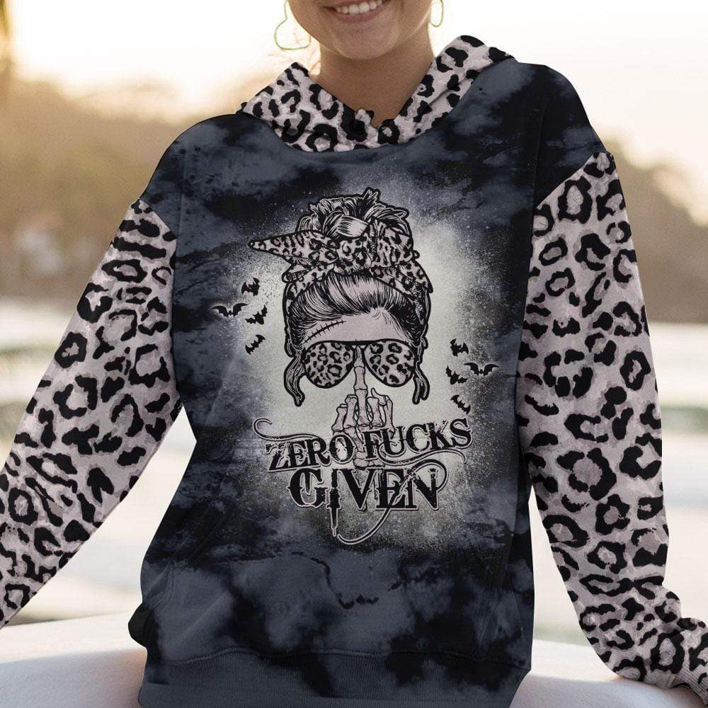 Skull Zero F*Cks Given Halloween Tie Dye Leopard 3D All-Over Print Unisex Hoodie