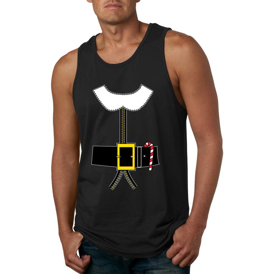 Santa Suit with Beard Belt Candy Cane Christmas Mens Graphic Tank Top