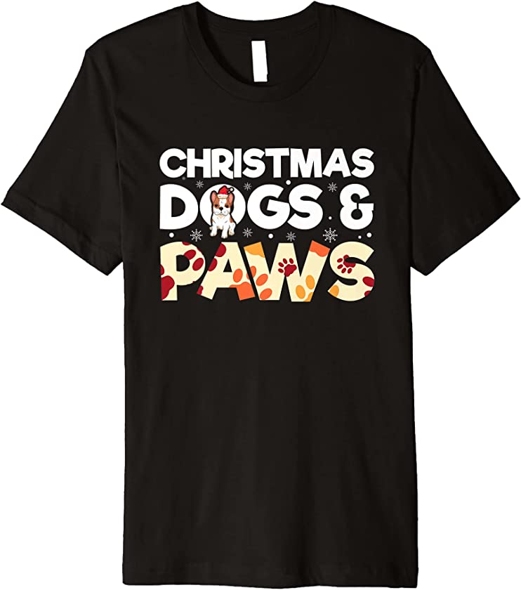 Christmas Dogs And Paws Dog Lover Santa Hat Festive Puppy Premium T-Shirt