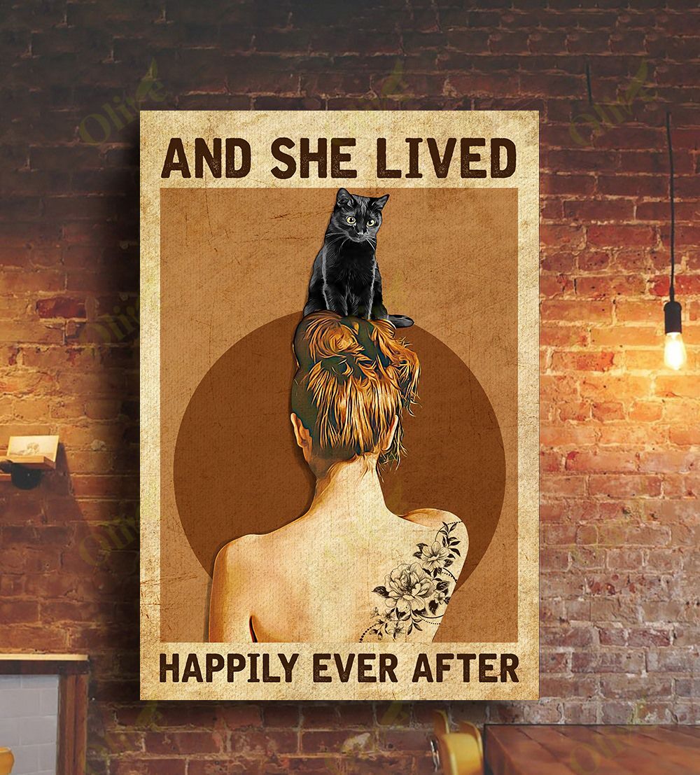 Black Cat – And She Lived Happily Ever After Canvas Wall Art Home Decor