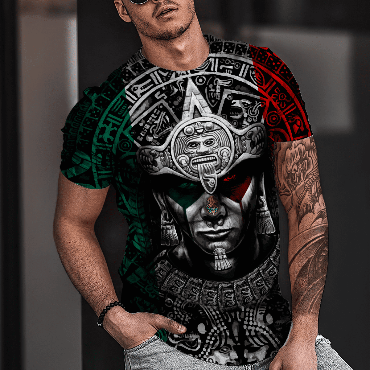 Beauty Mexican Flag Warrior Aztec All Over Printed Shirts – Am Style Design