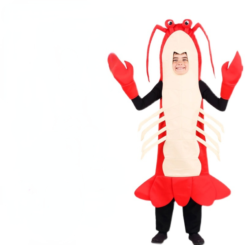 Anime Stage Props Performance Suit Set Red Lobster Halloween Party Costume Hat Shrimp Funny child Cosplay Clothes alx