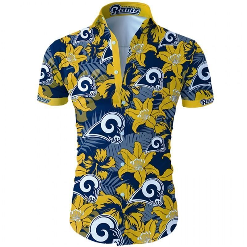 Los Angeles Rams Tropical Flower Hawaiian Shirt White Men Women Beach Wear Short Sleeve Hawaii Shirt Beach Set