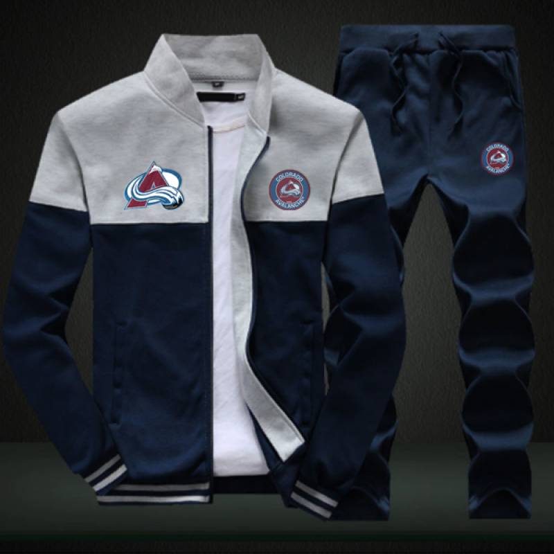 Colorado Avalanche Sweatshirt +Sweatpants Mens Clothing 2 Pieces Sets Slim Tracksuit