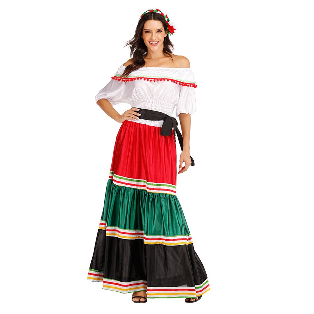 Women Off Shoulder Mexican Senorita Costume Halloween Kids Girls National Cosplay Dresses Carnival Easter Purim Fancy Dress alx