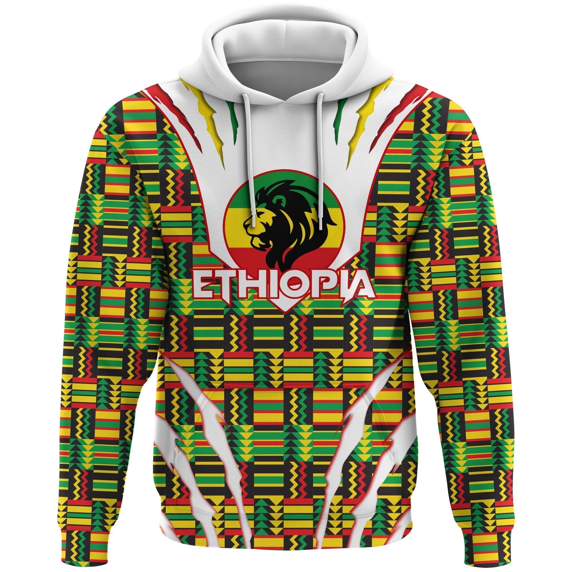 Wonderprint Ethiopia Hoodie, Ethiopia Lion Scratch Africa Pattern