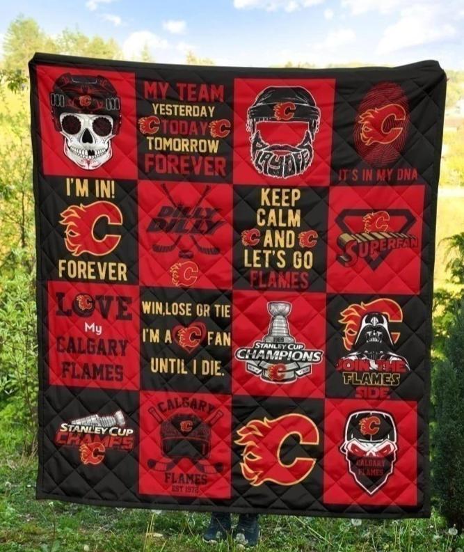 My Team Calgary Flames Quilt Blanket Hockey Fan Gift Idea