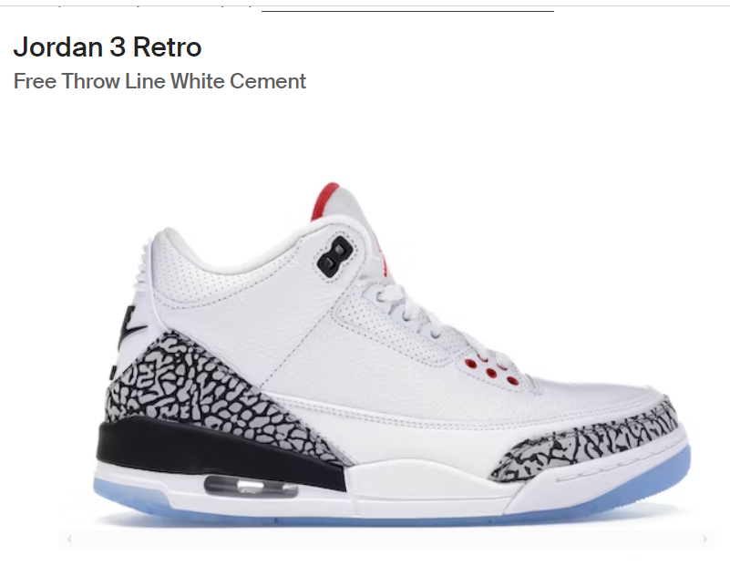 Jordan 3 Retro Free Throw Line White Cement 601547