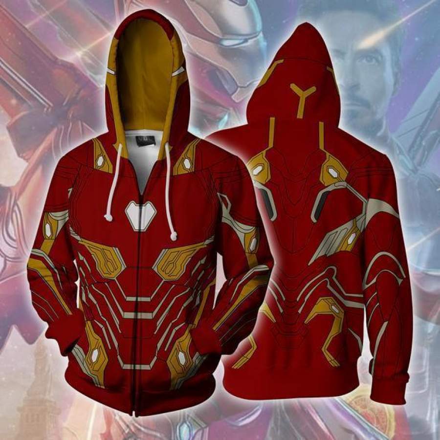 2019  Iron Man Mark 50 Cosplay Zip Up Hoodie Sweatshirt Pockets For Adult