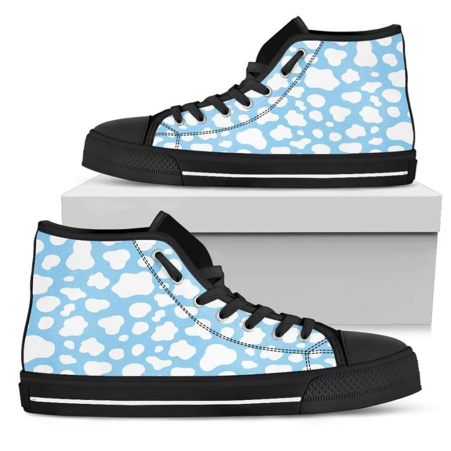 White And Blue Cow Print Women’s High Top Shoes