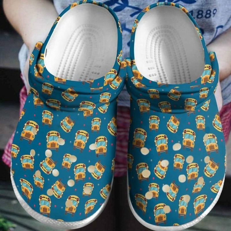 School Bus Driver Pattern 102 Gift For Lover Rubber clog Shoes Comfy Footwear