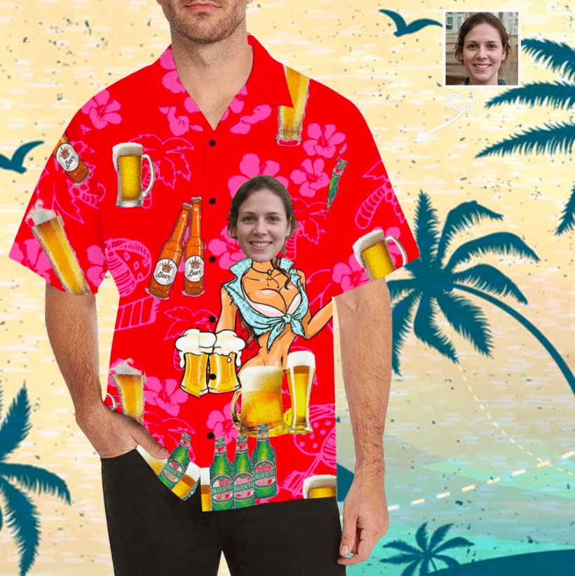 Beach Shirt Funny Custom Face Beer Unisex Hawaiian Aloha Shirts