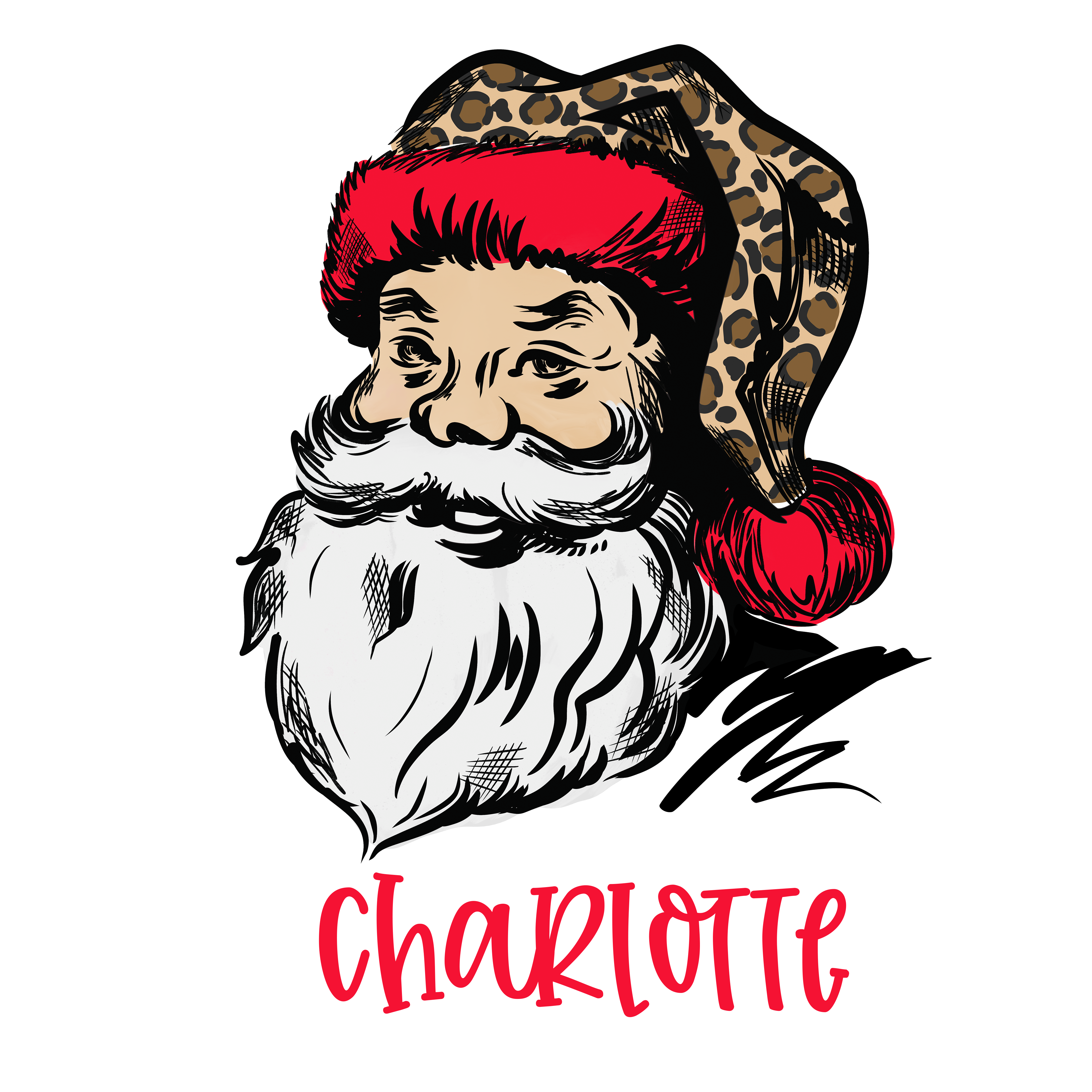 Santa Clause With Leopard Hat Printed Shirt