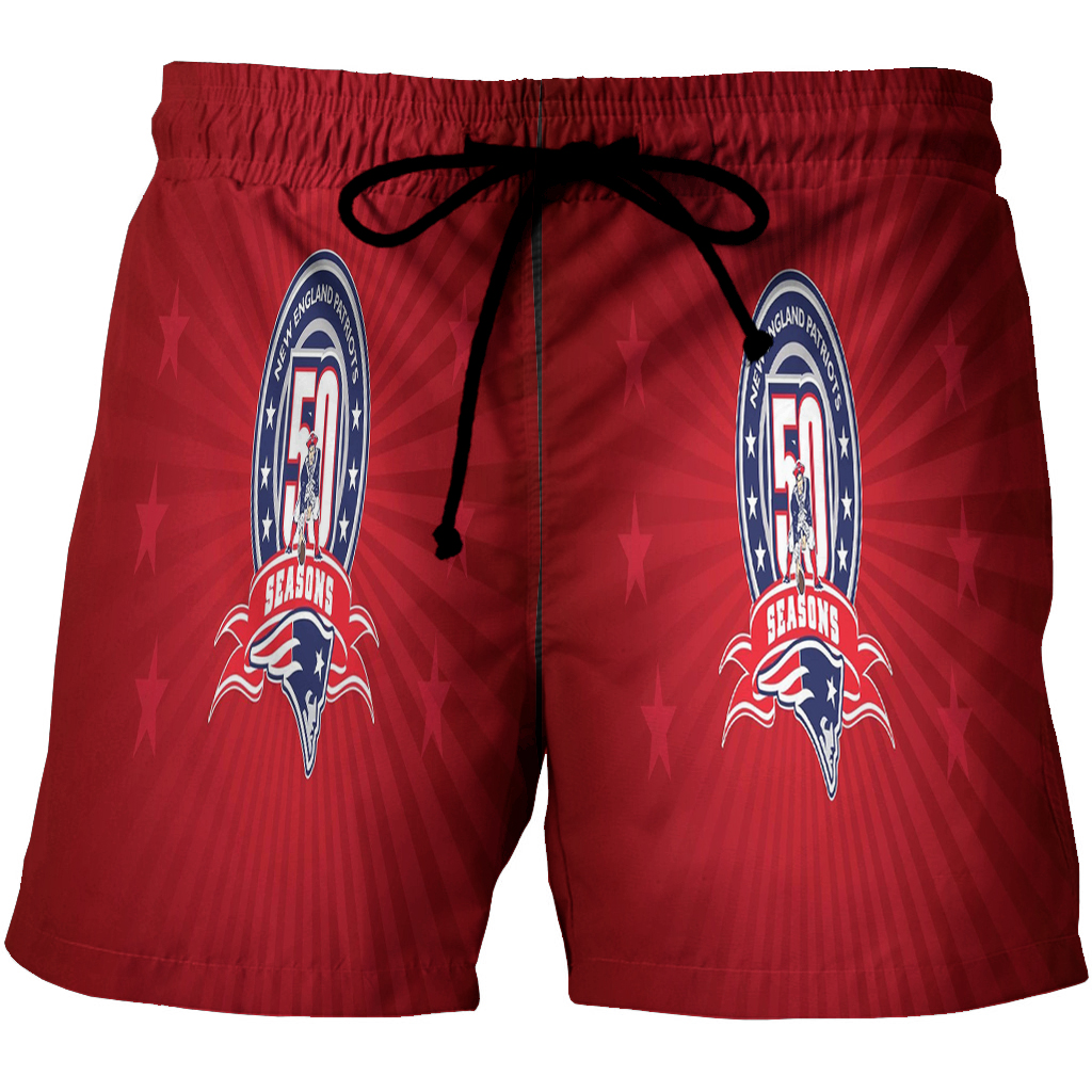 New England Patriots 50 Seasons Red 3D All Over Print Summer Beach Hawaiian Short