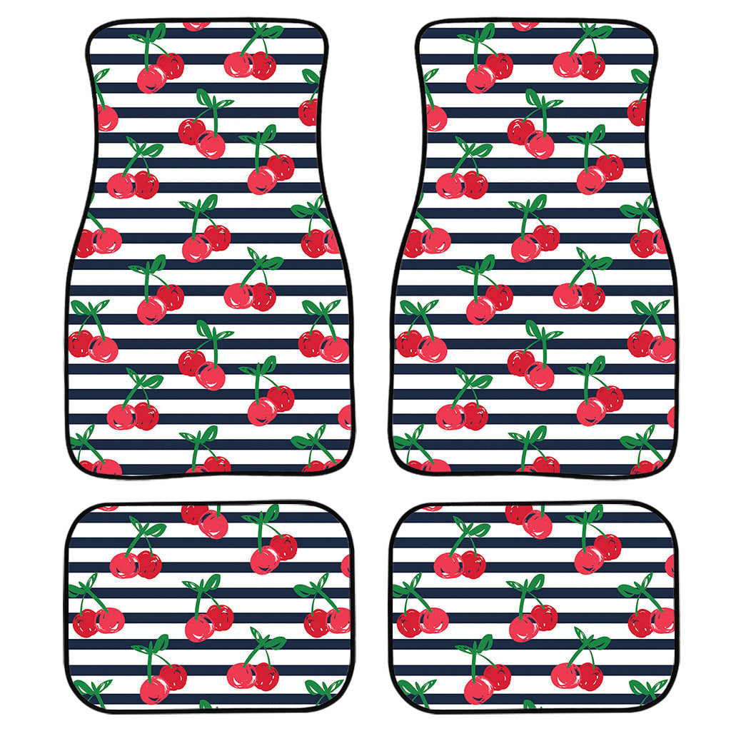 Cherry Striped Pattern Print Front And Back Car Floor Mats, Front Car Mat