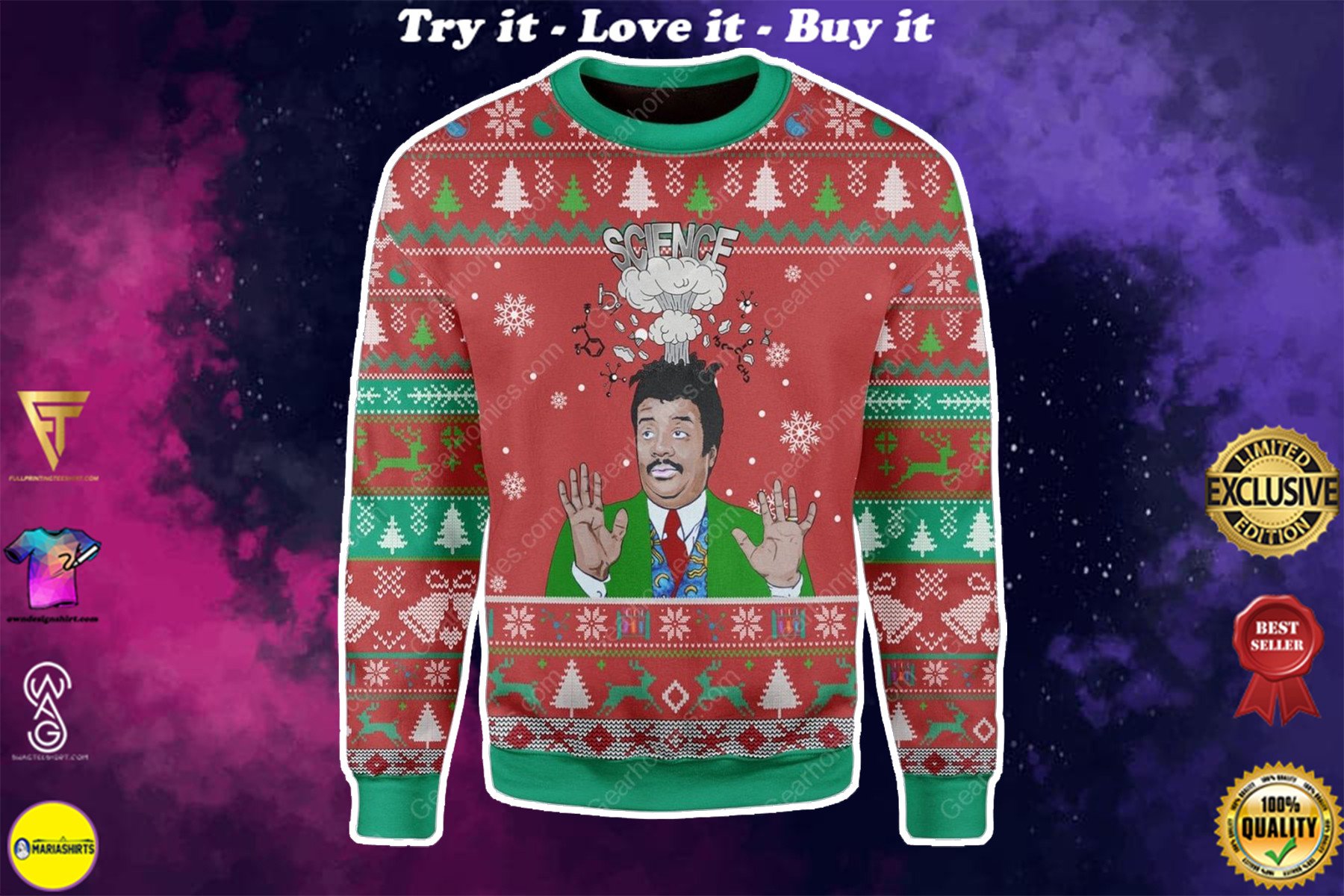 [High Quality] Neil Degrasse Tyson Science Big Bang All Over Printed Ugly Christmas Sweater