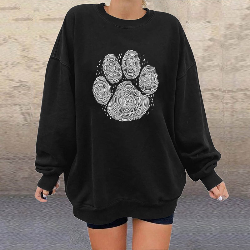 Cute Dog Paw Footprints Print Funny Women Sweatshirts Oversized Long Sleeve Sweatshirt Harajuku Tops Streetwear Sudadera Mujer alx