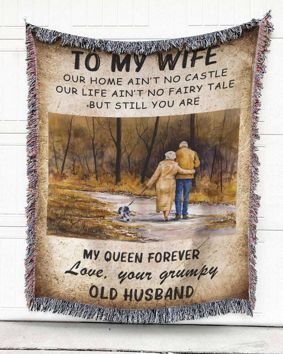 Woven Throw For Wife Wedding Anniversary Gift, My Queen Forever, Cotton Blanket