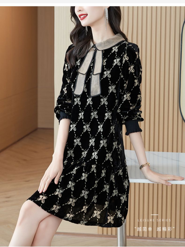 Spring And Autumn 2022 Loose Fashion Long Sleeve Printed Silk Dress Women’s Tight Elegant Mini Holiday Party Knee Length Dress alx