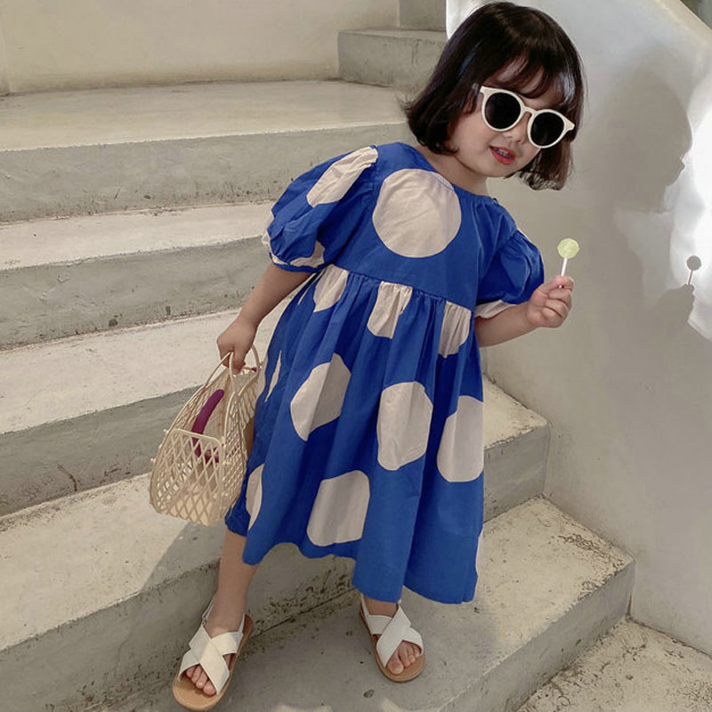 2021 New Summer Girls Dress Korean Style Fashon Cotton Sweet Big Polka Dot Dress Baby Kids Clothes Children’S Clothing alx