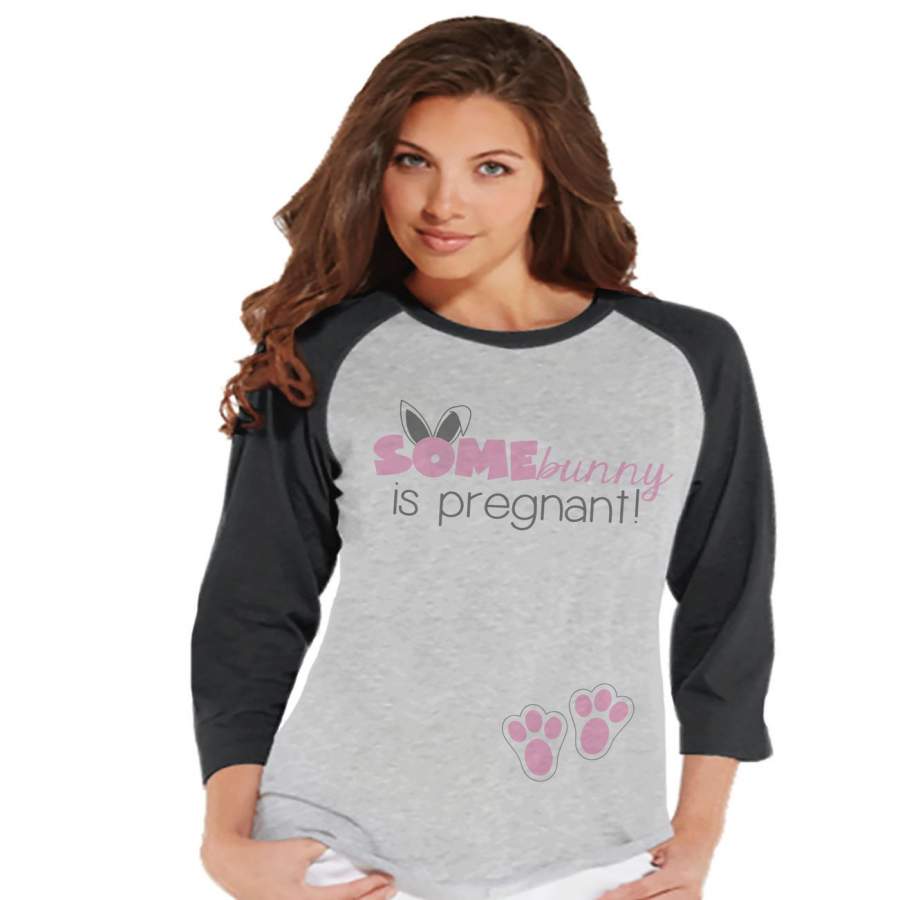 Womens Easter Shirt – Some Bunny is Pregnant – Spring Pregnancy Reveal – New Baby Announcement – Easter Baby – Pregnancy Reveal Shirt – Grey