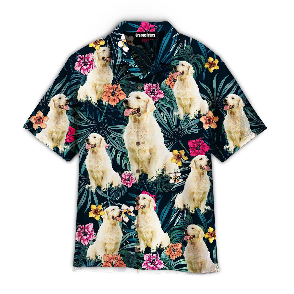 Big Golden Retriever Exotic Tropical Floral Aloha Hawaii Shirts For Men Women Ha99889