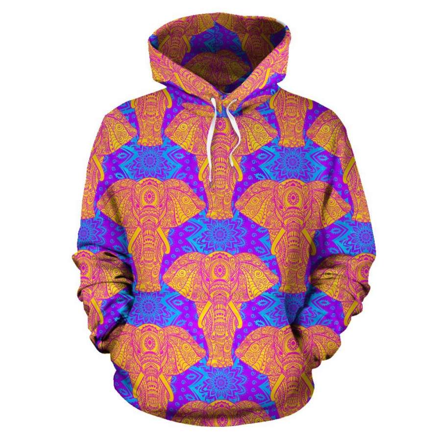 Yellow Elephant Mandala Print Women Men All Over Graphic Hoodie